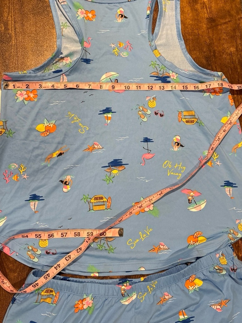 Ladies size L Blue Tropical Print Pajama Tank & Shorts Set - Picture 3 of 8